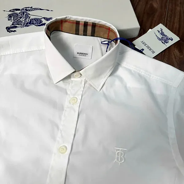 Áo Sơ Mi Nam Burberry Cotton Logo TB Long Sleeve White Màu Trắng Size XS
