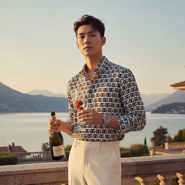 Áo Sơ Mi Nam Dolce & Gabbana D&G Logo Printed G5MO0T FSEH7 Màu Trắng Đen Size 39