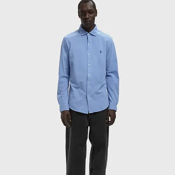 Áo Sơ Mi Nam Ralph Lauren Featherweight Piqué Shirt Blue 710A12399001 Màu Xanh Blue Size S