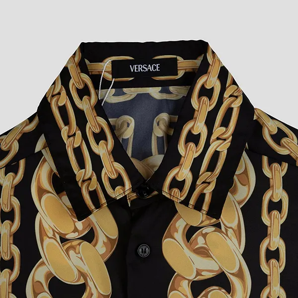 Áo Sơ Mi Nam Versace Chain Pinstripe Cotton Poplin In Black 1008274 1A17431 5B000 Màu Vàng Đen Size 44
