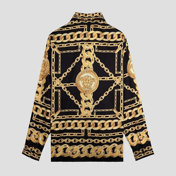 Áo Sơ Mi Nam Versace Chain Pinstripe Cotton Poplin In Black 1008274 1A17431 5B000 Màu Vàng Đen Size 44
