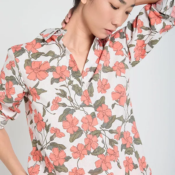 Áo Sơ Mi Nữ F2 Fashion & Freedom A Touch Of Effortless Elegance Màu Xanh Phối Cam Size S