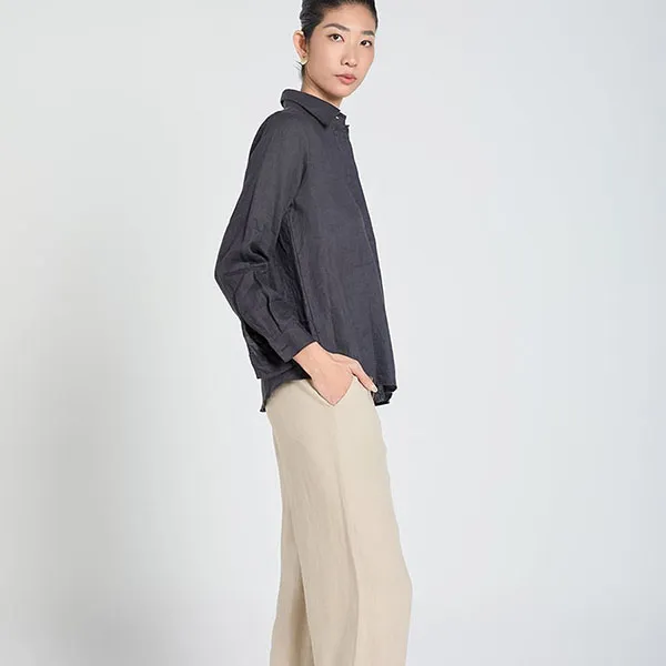 Áo Sơ Mi Nữ F2 Fashion & Freedom Linen A Touch Of Effortless Elegance SMW360-DN-S-0325 Màu Đen Nâu Size S
