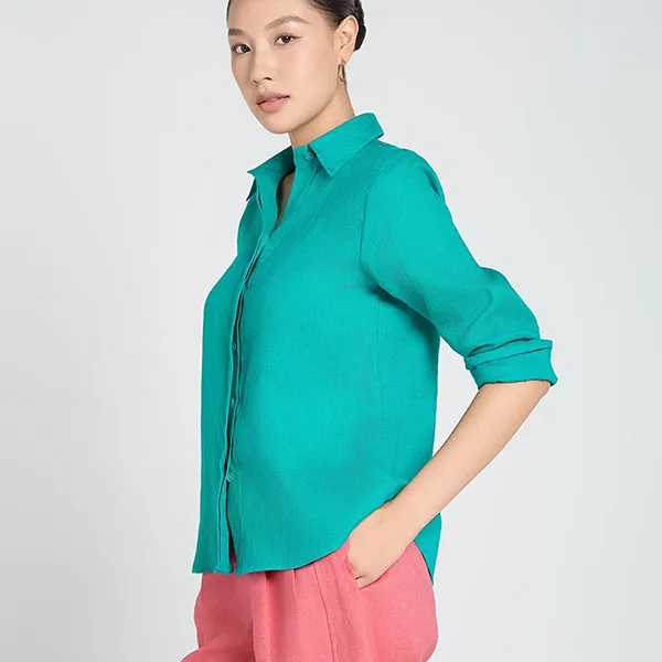 Áo Sơ Mi Nữ F2 Fashion & Freedom Linen A Touch Of Effortless Elegance SMW360-XK-S-0325 Màu Xanh Mòng Két Size S