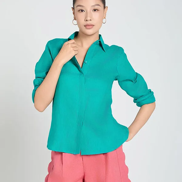 Áo Sơ Mi Nữ F2 Fashion & Freedom Linen A Touch Of Effortless Elegance SMW360-XK-S-0325 Màu Xanh Mòng Két Size S