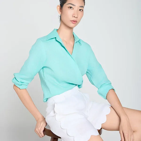 Áo Sơ Mi Nữ F2 Fashion & Freedom Linen A Touch Of Effortless Elegance SMW360-XKN-S-0325 Màu Xanh Ngọc Nhạt Size S