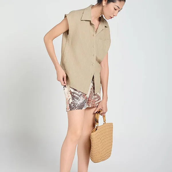Áo Sơ Mi Nữ F2 Fashion & Freedom Linen Be A Touch Of Effortless Elegance SMW643-VMT-XXL Màu Nâu Be Size XXL