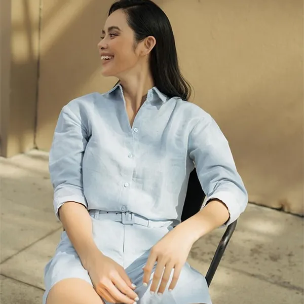 Áo Sơ Mi Nữ F2 Fashion & Freedom Linen Blue Linen Shirt For A Street Stroll SMW360-XM-S-0619 Màu Xanh Blue Size S