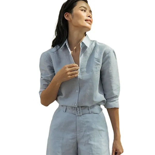 Áo Sơ Mi Nữ F2 Fashion & Freedom Linen Blue Linen Shirt For A Street Stroll SMW360-XM-S-0619 Màu Xanh Blue Size S