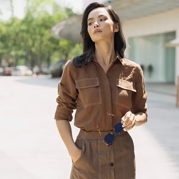 Áo Sơ Mi Nữ F2 Fashion & Freedom Linen Secrect SMW396-NCN-S-1020 Màu Nâu Size S