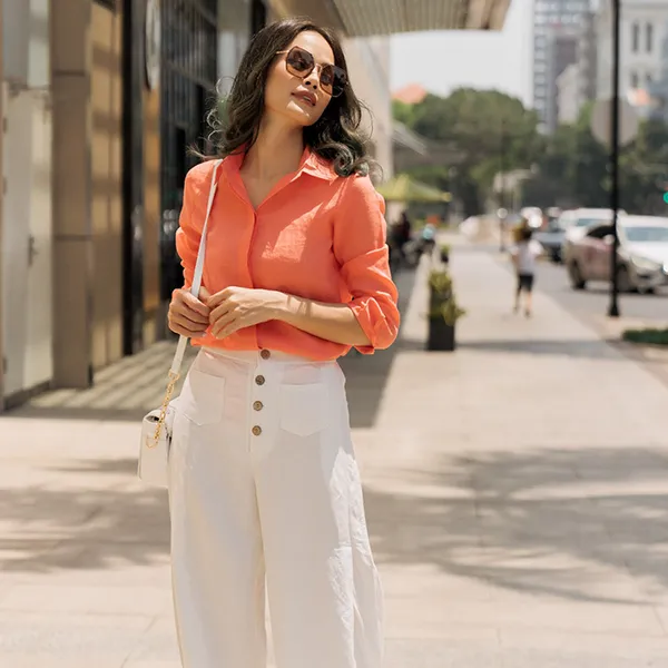 Áo Sơ Mi Nữ F2 Fashion & Freedom Linen SMW360-HC-S-0422 Màu Hồng Cam Size S