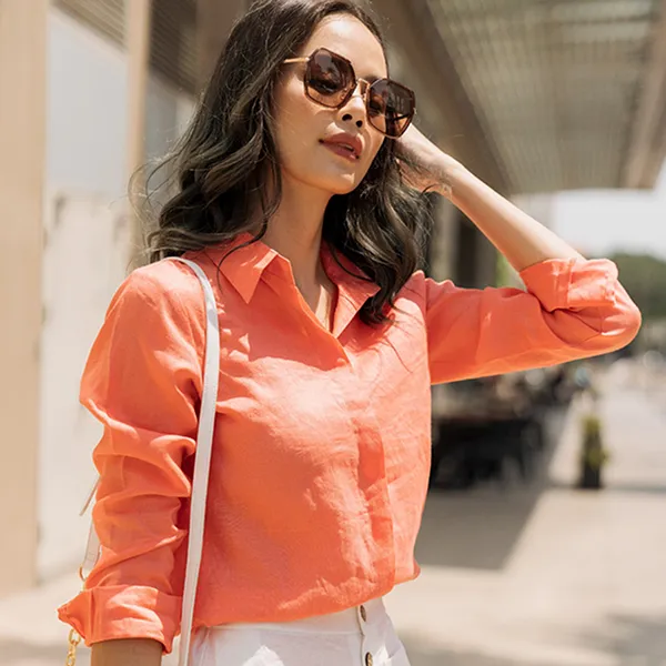 Áo Sơ Mi Nữ F2 Fashion & Freedom Linen SMW360-HC-S-0422 Màu Hồng Cam Size S