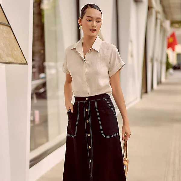 Áo Sơ Mi Nữ F2 Fashion & Freedom Linen Summer Muse SMW524-K-S-0622 Màu Kem Size S