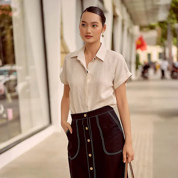 Áo Sơ Mi Nữ F2 Fashion & Freedom Linen Summer Muse SMW524-K-S-0622 Màu Kem Size S