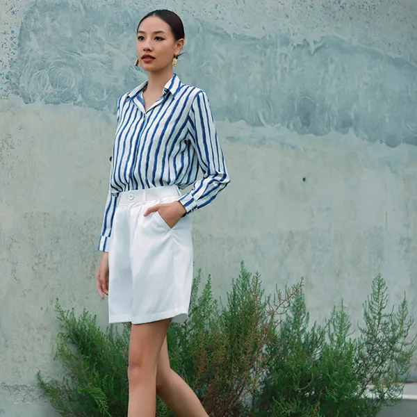 Áo Sơ Mi Nữ F2 Fashion & Freedom Linen SMW360-TSXD-S-0524 Màu Trắng/Xanh Size S