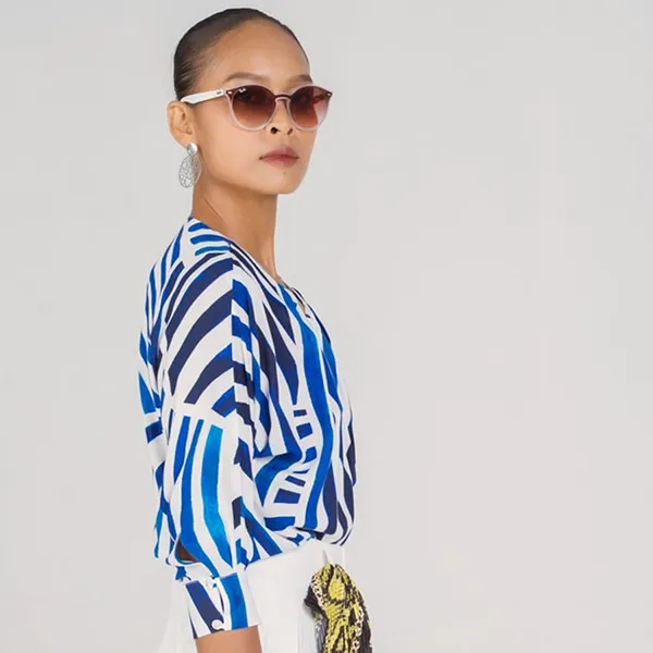 Áo Sơ Mi Nữ F2 Fashion & Freedom New Linen New Horizon AK500-XT-S-0322 Màu Xanh Trắng Size S