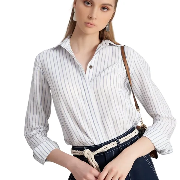 Áo Sơ Mi Nữ F2 Fashion & Freedom White And Blue Linen Shirt Hello New Day SMW360-Trắng Xanh-S-0323 Màu Trắng Xanh Size S