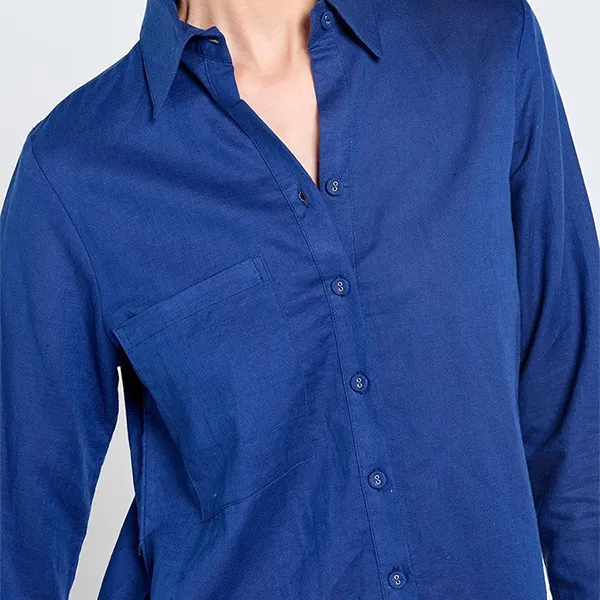 Áo Sơ Mi Nữ F2 Fashion & Freedom Women's Dark Blue Tender Drit Linen Shirt SMW616-X.black-S-0324 Màu Xanh Đen Size S