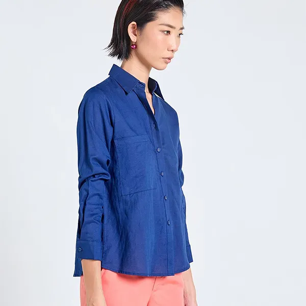 Áo Sơ Mi Nữ F2 Fashion & Freedom Women's Dark Blue Tender Drit Linen Shirt SMW616-X.black-S-0324 Màu Xanh Đen Size S