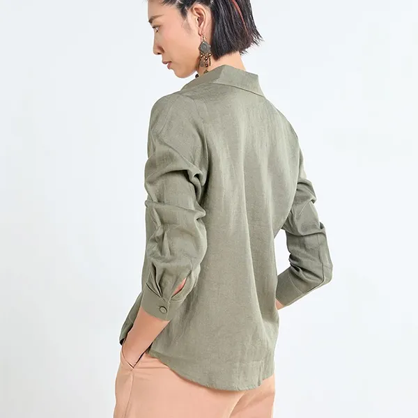 Áo Sơ Mi Nữ F2 Fashion & Freedom Women's Dark Moss Green Tender Drit Linen Shirt SMW616-REU DAM-S-0324 Màu Xanh Rêu Đậm Size S