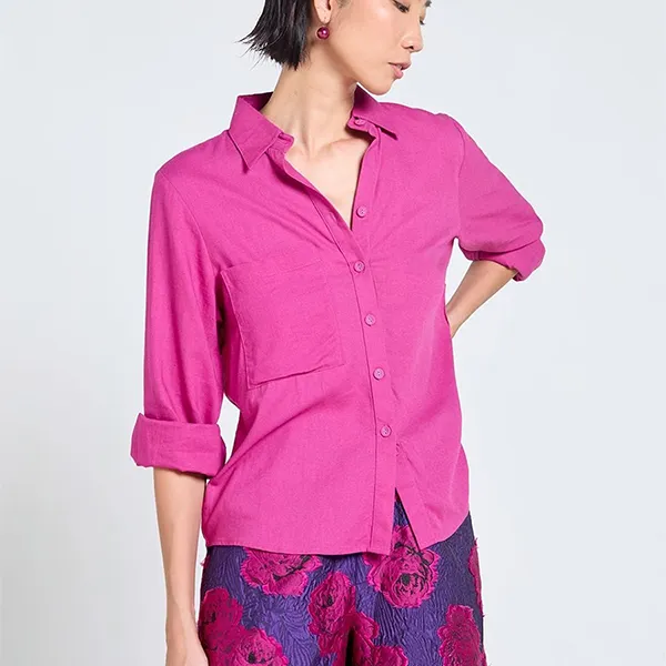 Áo Sơ Mi Nữ F2 Fashion & Freedom Women's Pink Tender Drit Linen Shirt SMW616-Lotus Pink-S-0324 Màu Hồng Size S