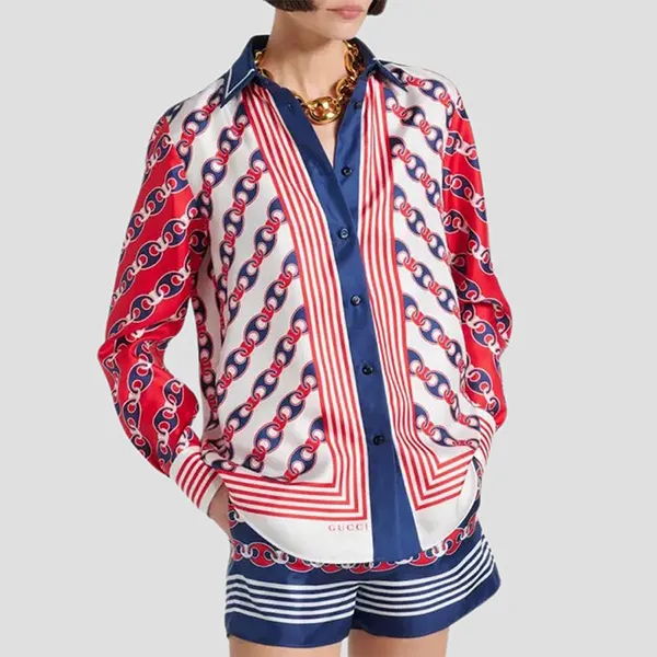 Áo Sơ Mi Nữ Gucci Multicolor Silk Twill Printed Long Sleeve 837642 Z7ASO 9229 Phối Màu Size 40