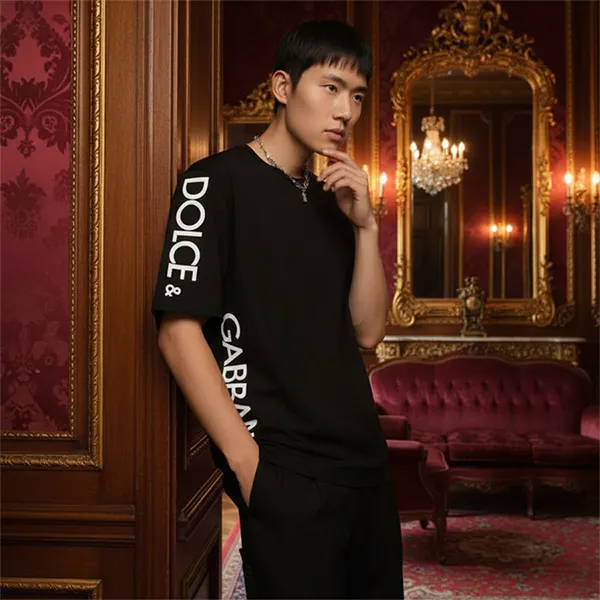 Áo Thun Nam Dolce & Gabbana D&G Black T-Shirt With White Lettering G8PC7T HU7MA Màu Đen Size 44