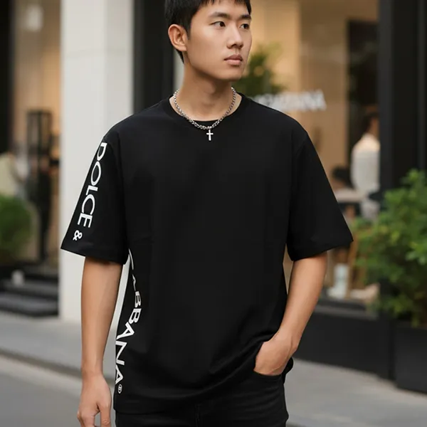 Áo Thun Nam Dolce & Gabbana D&G Black T-Shirt With White Lettering G8PC7T HU7MA Màu Đen Size 44