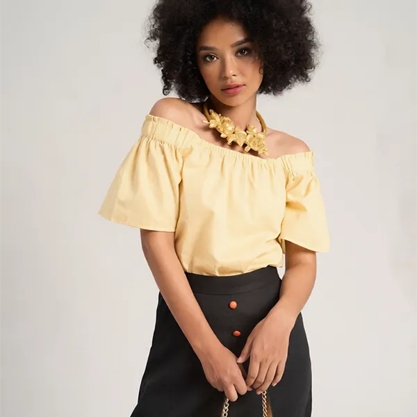 Áo Trễ Vai Nữ F2 Fashion & Freedom Women's Linen Blouse In Yellow A Color Of Freedom AK518-V-S-0622 Màu Vàng Size S