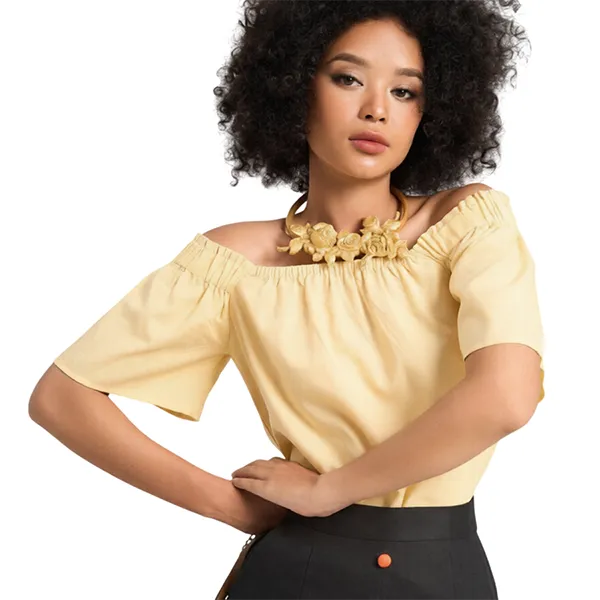 Áo Trễ Vai Nữ F2 Fashion & Freedom Women's Linen Blouse In Yellow A Color Of Freedom AK518-V-S-0622 Màu Vàng Size S