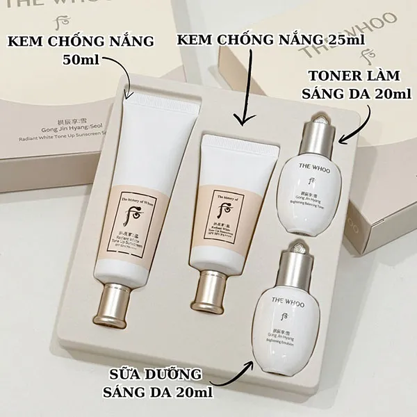 Bộ Kem Chống Nắng Nâng Tone Whoo Seol Radiant Tone Up Sunscreen 4 Món