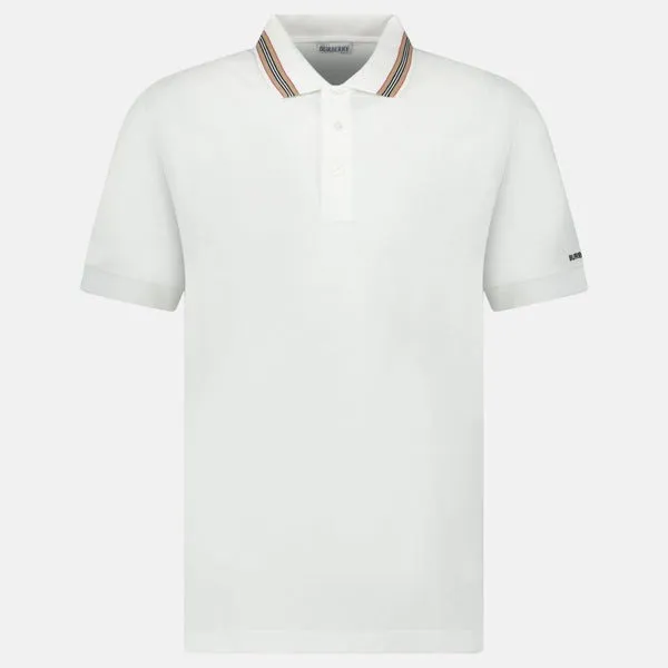 Áo Polo Nam Burberry Hartford Striped Check Short Sleeve White Màu Trắng Size XS