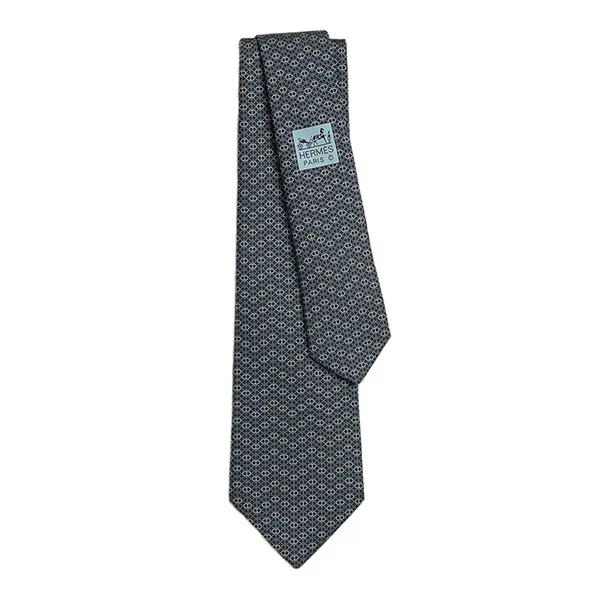 Cà Vạt Nam Hermès Maillons Vagues Tie H005952T 30 Anthracite/ Gris Clair/ Bleu Grisé Màu Xanh Xám