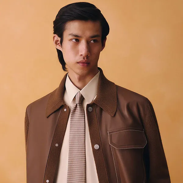 Cà Vạt Nam Hermès Unzip Tie H339239T 06 Orange/ Anthracite/ Blanc Màu Cam