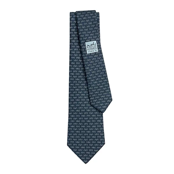 Cà Vạt Nam Hermès Cravate Maillons Rythmes Tie Marine / Ciel Màu Xanh Navy