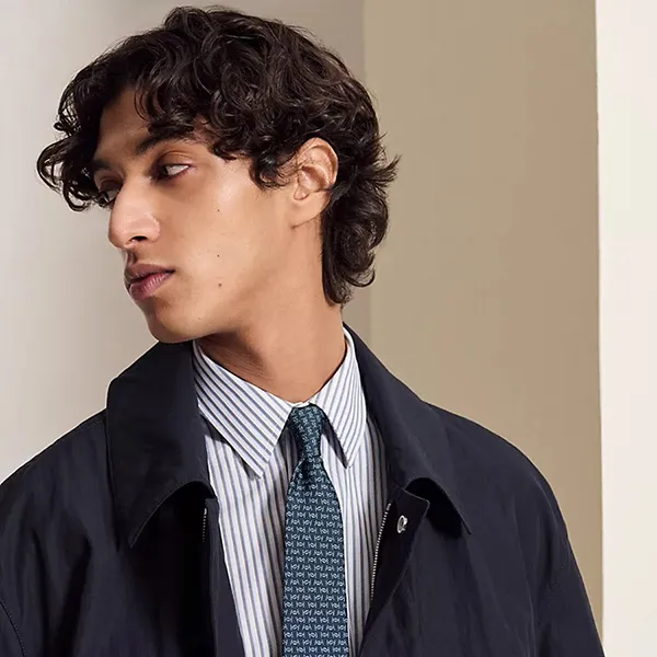 Cà Vạt Nam Hermès Cravate Maillons Rythmes Tie Marine / Ciel Màu Xanh Navy