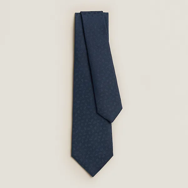 Cà Vạt Nam Hermès Faconnee Maillons Tie Bleu De Chine Rộng 7cm H036386T 02 Màu Xanh Navy