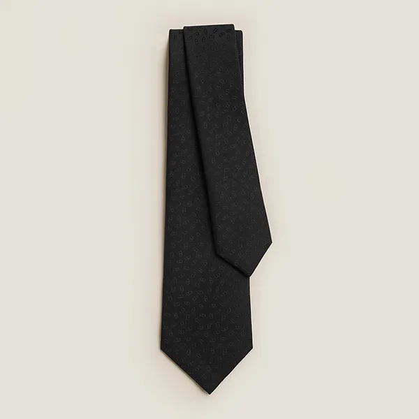 Cà Vạt Nam Hermès Faconnee Maillons Tie Noir Rộng 7cm H036386T 01 Màu Đen