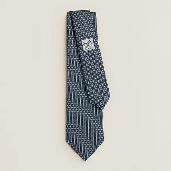 Cà Vạt Nam Hermès H Gourmette Tie Marine/Gris Rộng 7cm H006392T 04 Màu Xanh Blue
