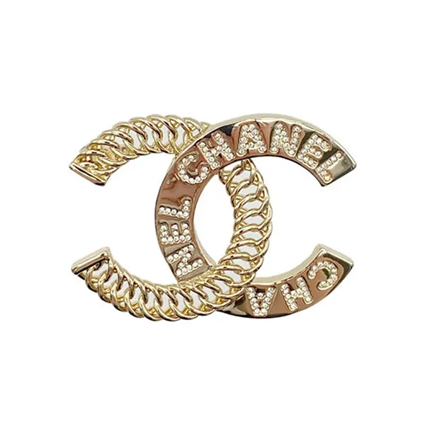 Cài Áo Chanel CC Logo Rhinestone Brooch 90274872 Màu Vàng Gold
