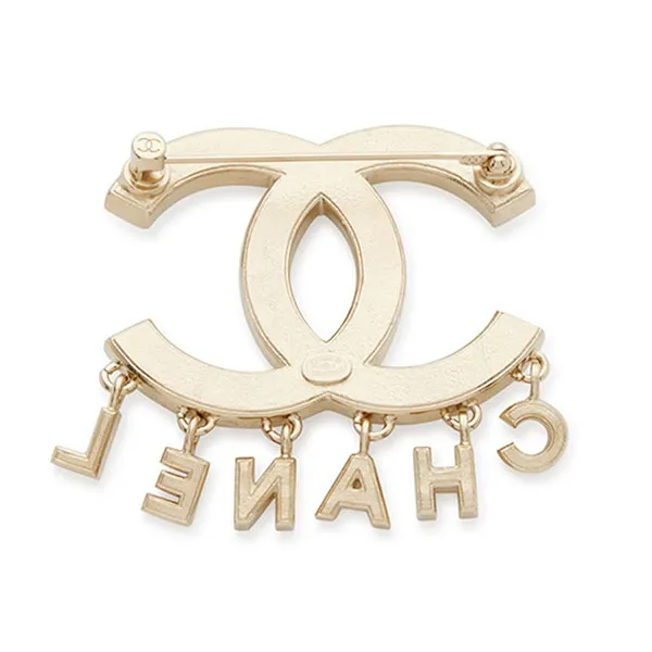 Cài Áo Chanel Strass Imitation Pearl And Light Gold Metal CC Brooch Màu Trắng Vàng