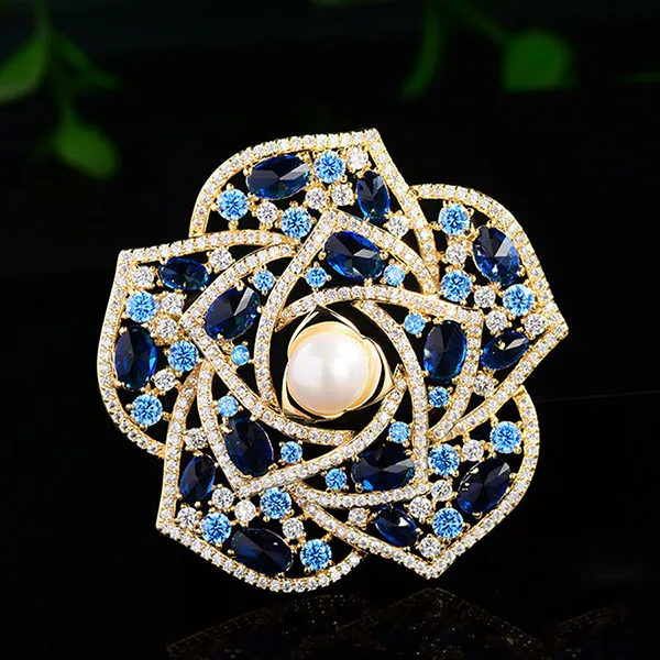 Cài Áo Nữ Meri Blue Camellia BR974 Màu Xanh