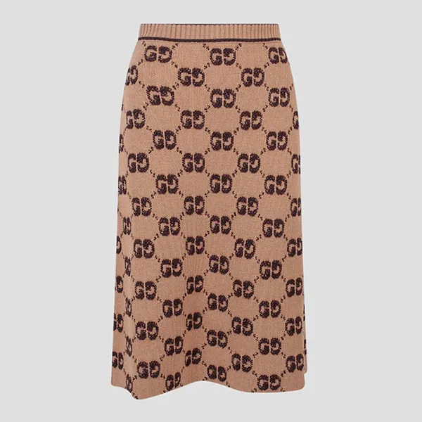 Chân Váy Nữ Gucci Jacquard Wood Knit Skirt In Camel 713301 XKCNA 2668 Màu Nâu Size L