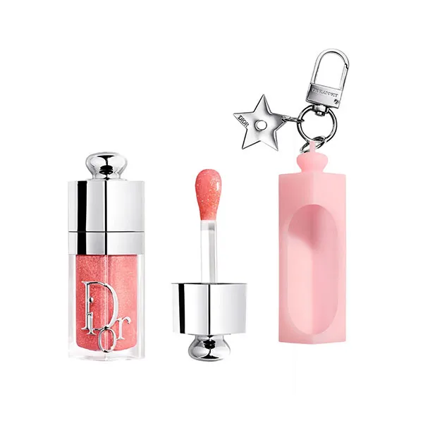 Combo Son Dưỡng Dior + Lip Case Silicone Addict Lip Glow Oil 087 Spicy Màu Nude Hồng Ấm Kèm Túi