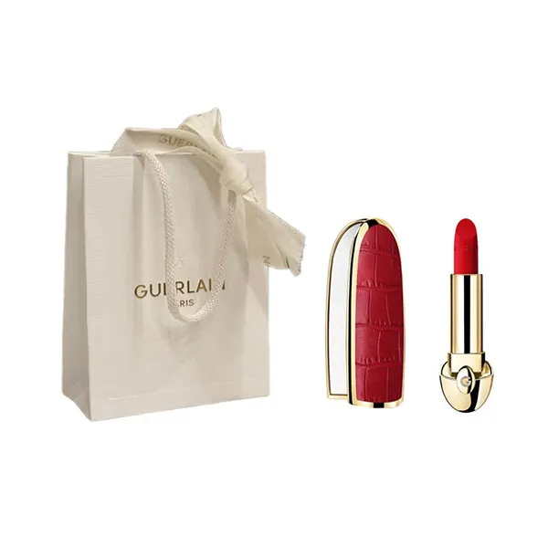 Combo Vỏ Son Le Croco + Son Guerlain Rouge G Velvet 510 Le Rouge Vibrant Màu Đỏ Tươi + Túi Giấy