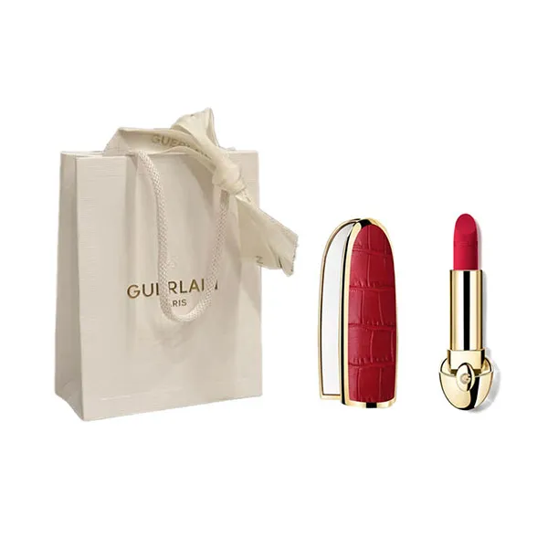 Combo Vỏ Son Le Croco + Son Guerlain Rouge G Velvet 770 Le Rouge Grenadine Màu Đỏ Hồng + Túi Giấy