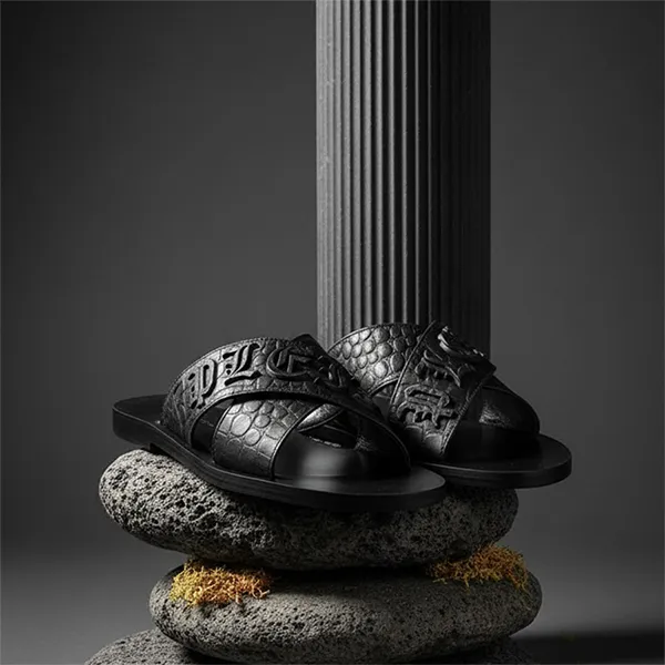 Dép Nam Philipp Plein Slippers Black With Black Lettering PACS MSA0206 PLE010N 02 Màu Đen Size 39