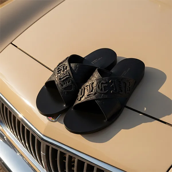 Dép Nam Philipp Plein Slippers Black With Black Lettering PACS MSA0206 PLE010N 02 Màu Đen Size 39