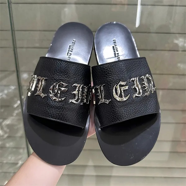 Dép Nam Philipp Plein Slippers Black With White Lettering PACS-MSA0204 PLE010N 0291 Màu Đen Size 39