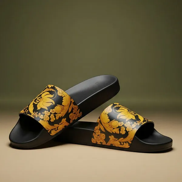 Dép Nam Versace Jeans Couture Logo Slides 1006275 1A04265 5B000 Màu Đen Vàng Size 40